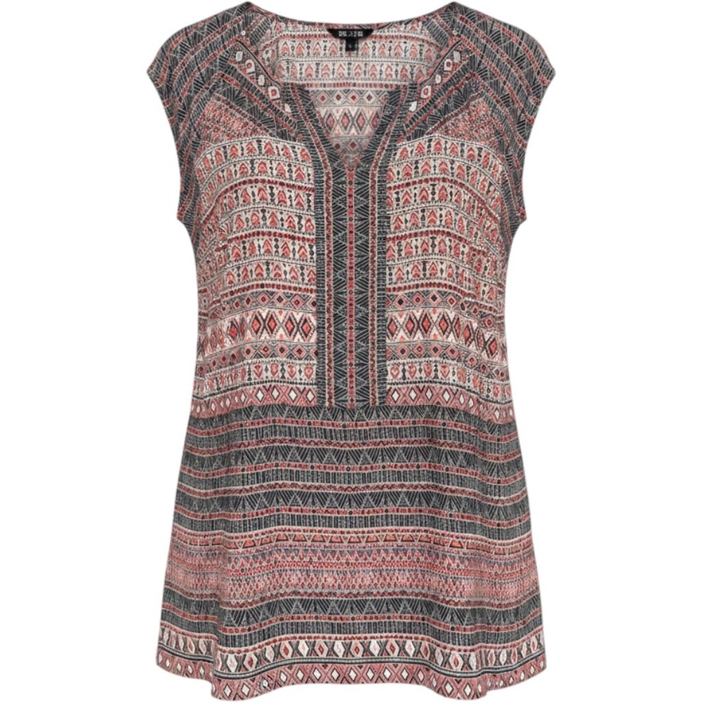 NIC+ZOE Geometric Tribal Print Top Womens Medium Red Black Sleeveless‎ Blouse